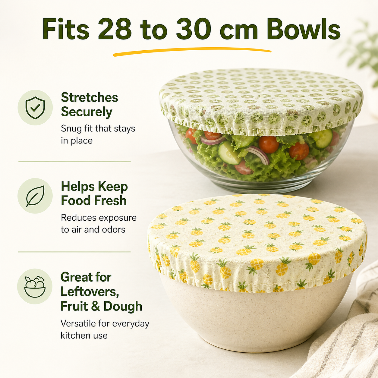 Food Storage Yellow - Cotton Bowl Cover, Elastic Edge Fits