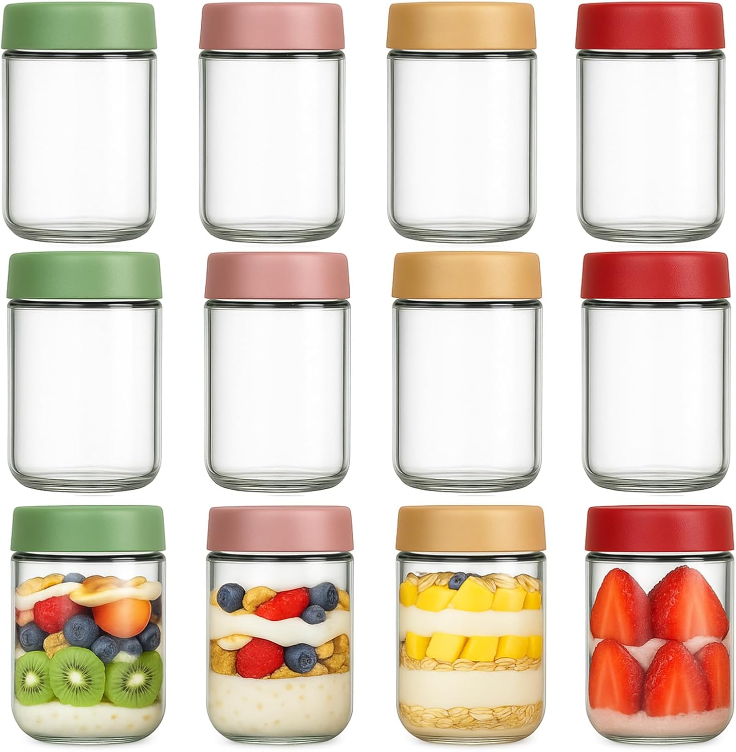 Food Storage Plastic - 12 Pack Overnight Oats Containers with