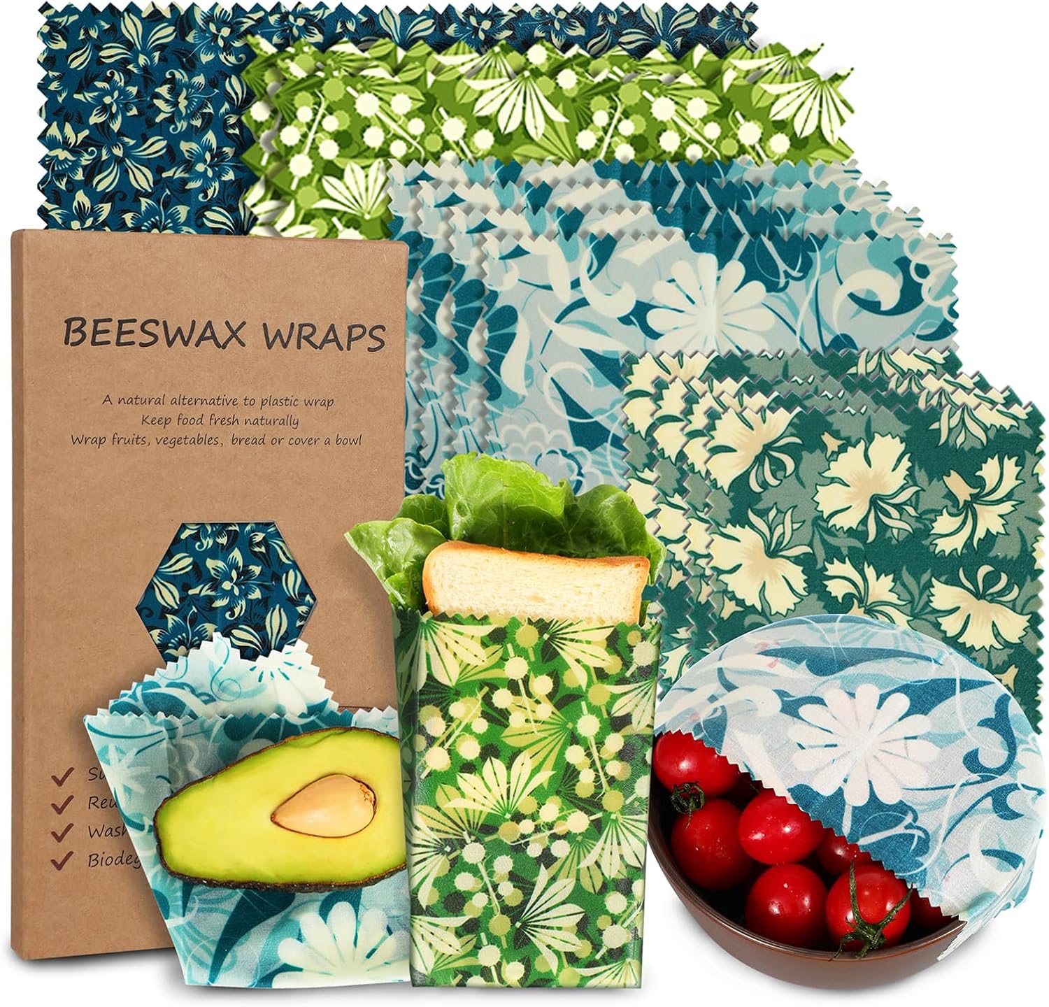 Beeswax Food Wrap - 11 Pack Reusable Beeswax Wraps, Organic