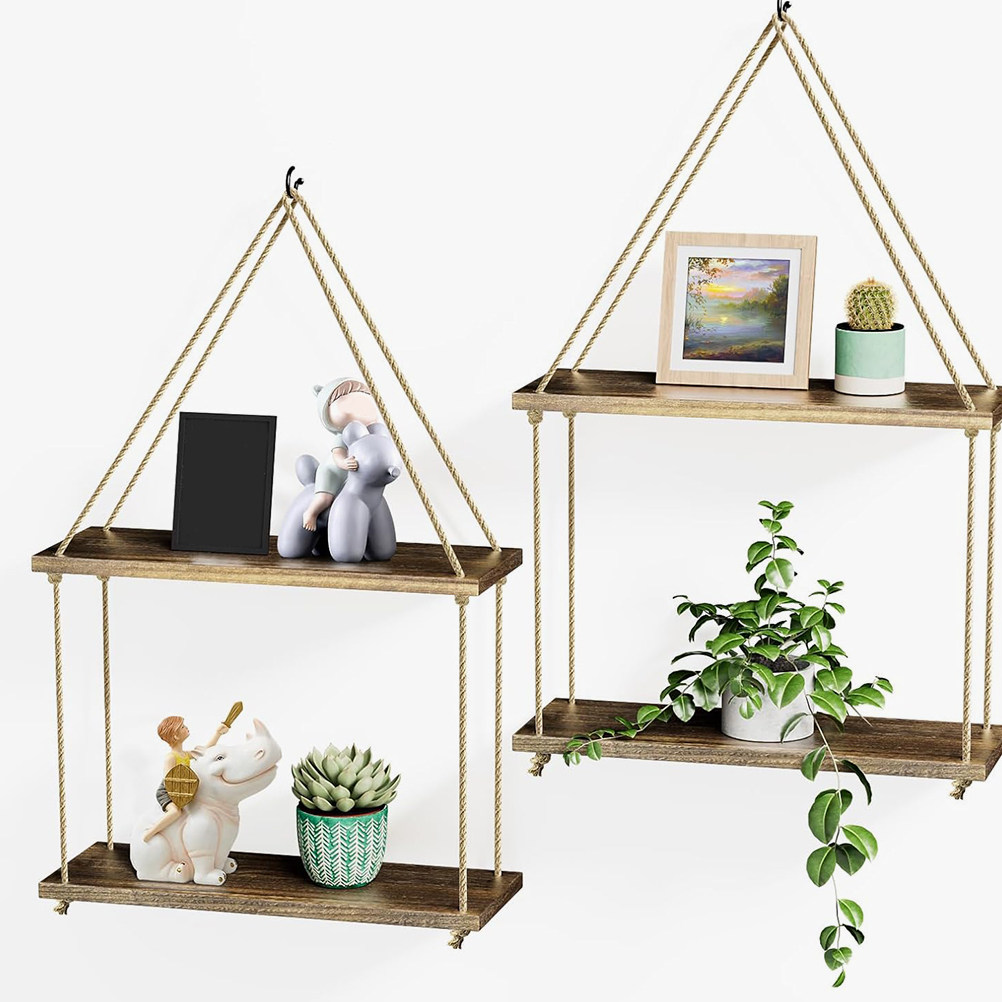 Food Storage Yellow - 1Set Black Wooden Wall Hanging Shelf