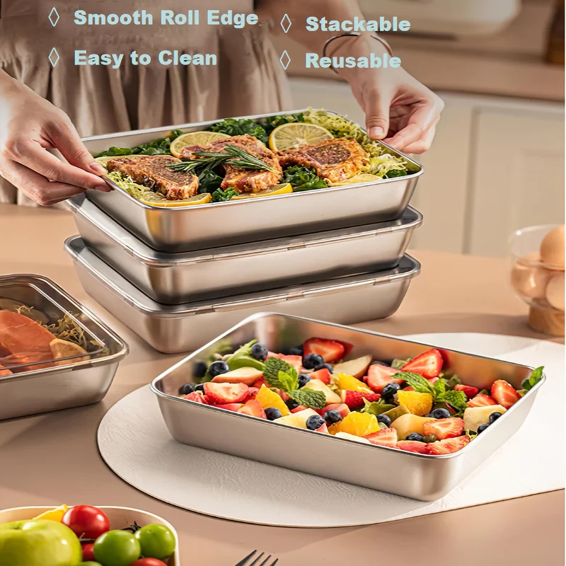 Stainless Lunch Box - 3pcs Stainless Steel Food Containers &