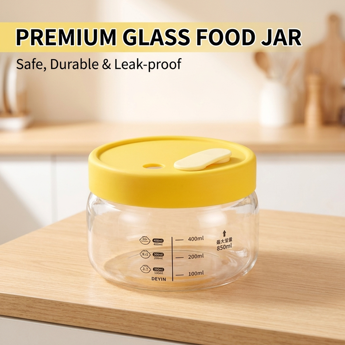 Food Storage Yellow - Leakproof Glass Food Storage Container with