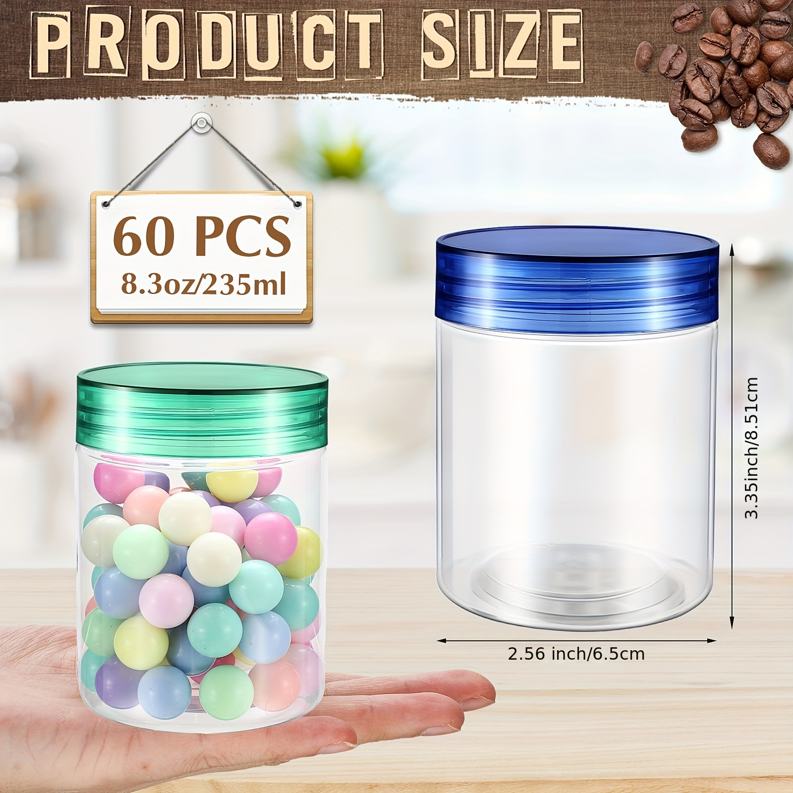 Food Storage Glass Round - 60pcs 8 Oz Plastic Jars With