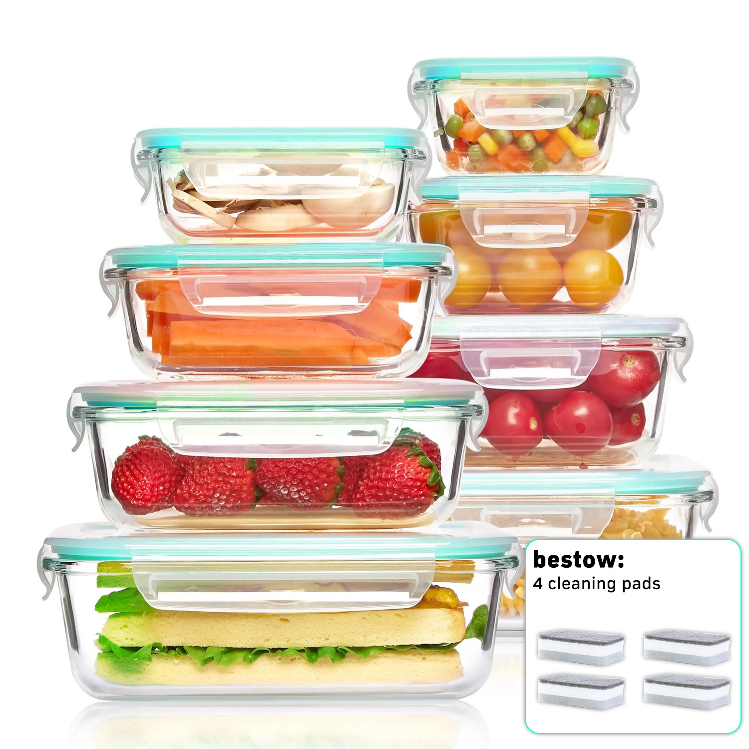 Food Storage Order - 8-Pack Airtight Glass Food Storage Containers,Borosilicate