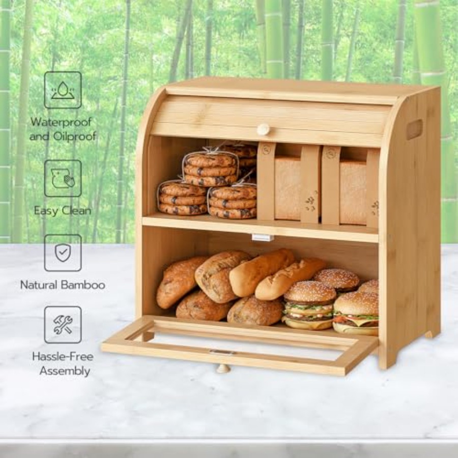 Bread Box, Bamboo Bread Box fo - đánh giá và giá Food Storage Large