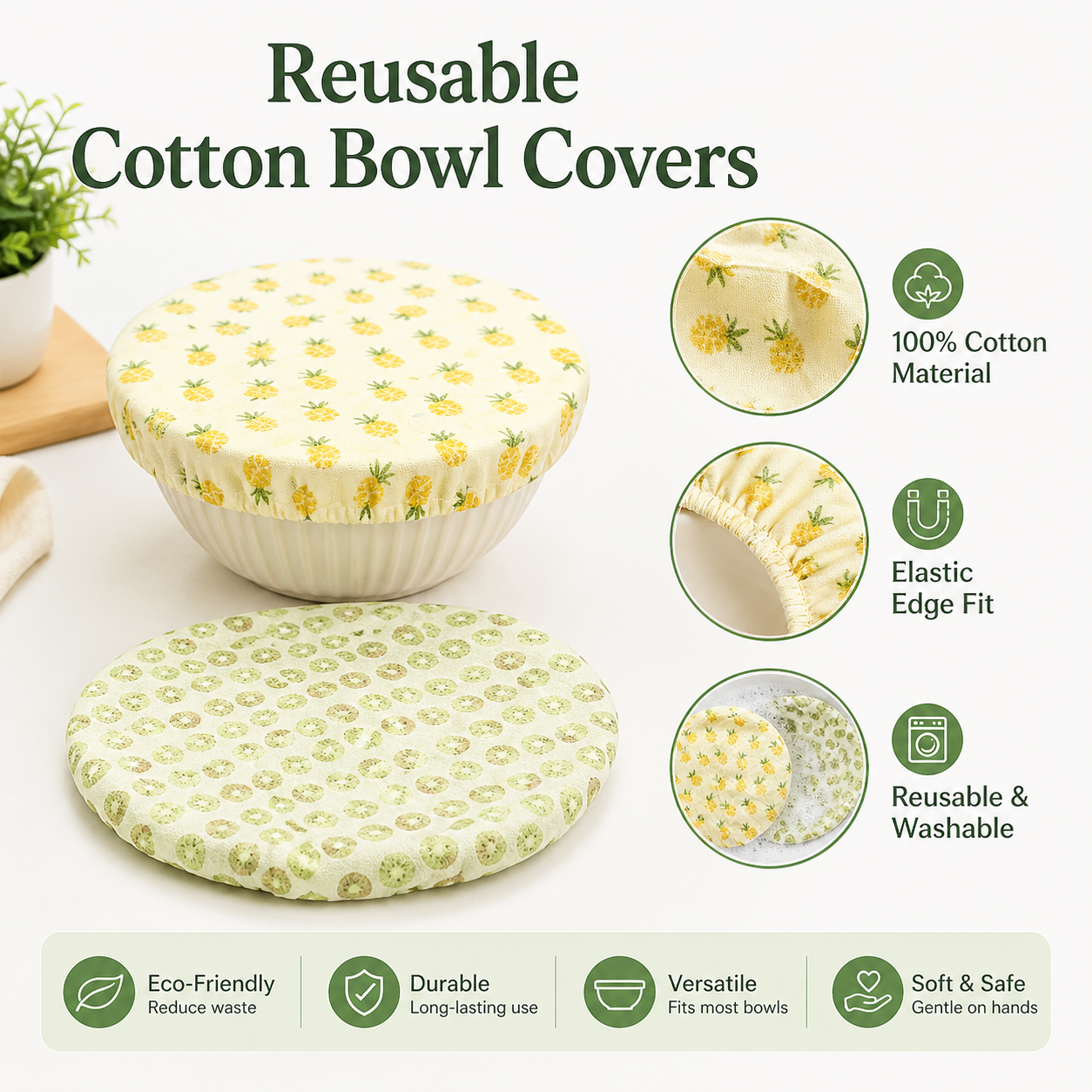 Cotton Bowl Cover, Elastic Edg - đánh giá và giá Food Storage Yellow