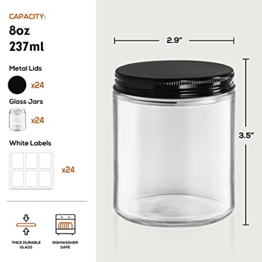 Pack, 8 OZ Thick Glass Jars wi - đánh giá và giá Food Storage Glass Round
