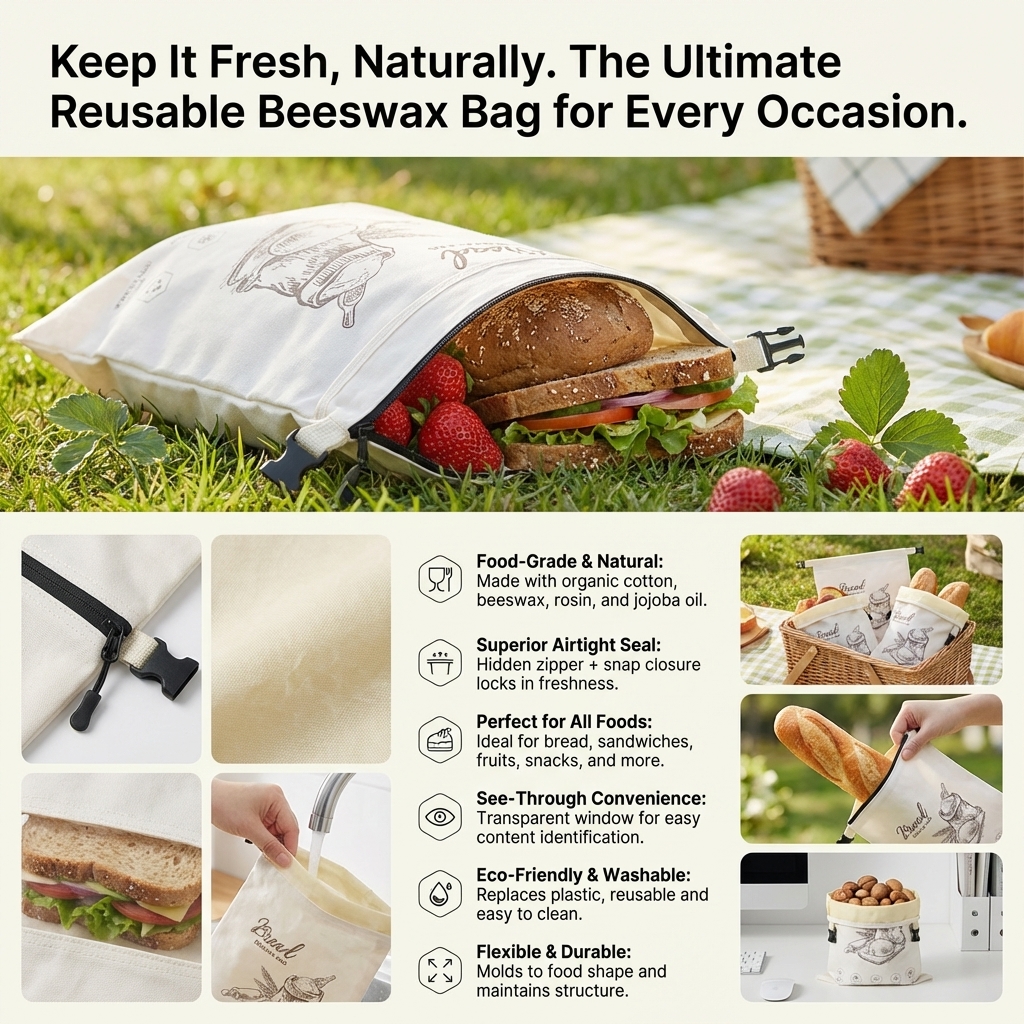 Reusable Beeswax Bread Bag wit - đánh giá và giá Food Storage Bags Reusable