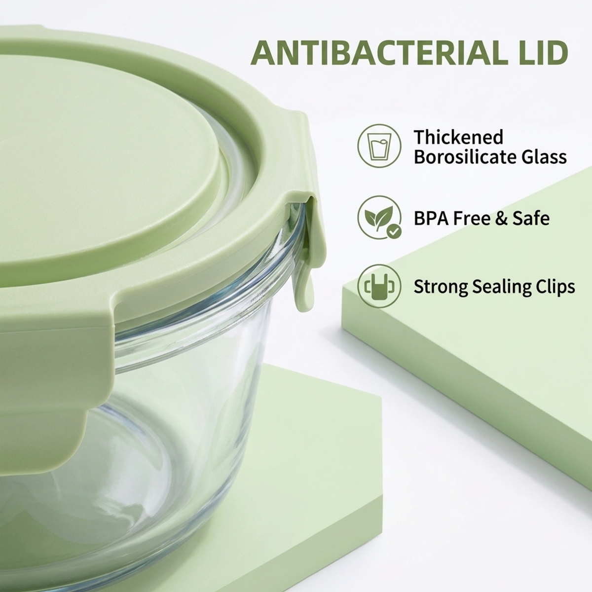 Green Cartoon Pattern Round Gl - đánh giá và giá Food Storage Glass Round