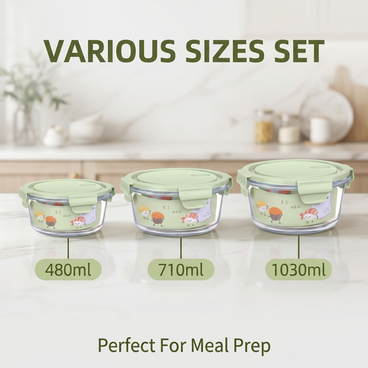 Green Cartoon Pattern Round Gl - đánh giá và giá Food Storage Glass Round